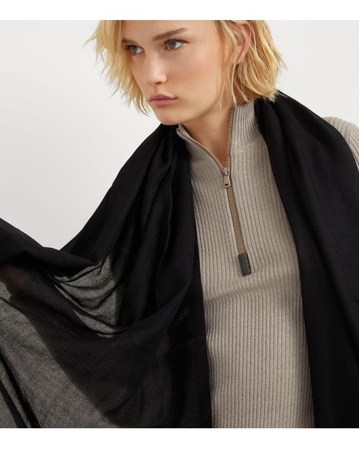 Brunello Cucinelli Black Cashmere-Silk Scarf