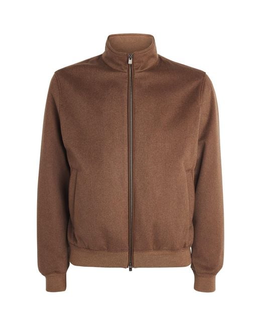 Agnona Brown Cashmere High-Neck Bomber Jacket for men