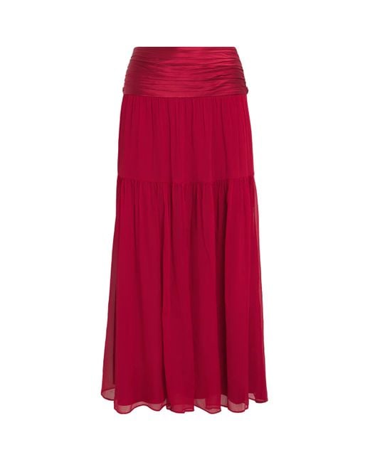 ME+EM Red Silk Crinkle Maxi Skirt