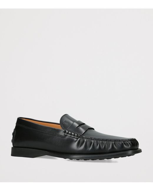 Tod's Black Leather Arricciato Gomma Loafers for men