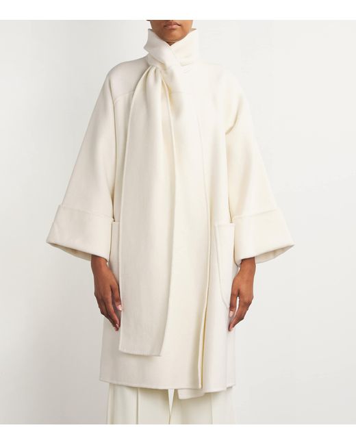 Wolk Morais White Cashmere Cunardier High Neck Coat