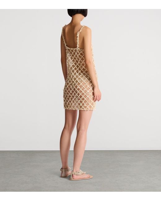 Balmain Natural Embellished Mesh Mini Dress