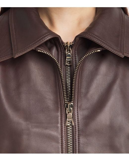 Alice + Olivia Brown Double-Layer Collins Leather Jacket