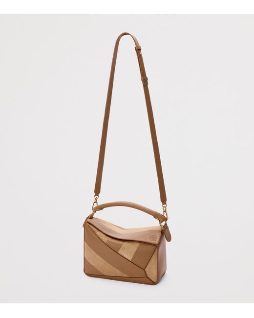 Loewe Brown Small Leather Stripe Puzzle Edge Top-Handle Bag