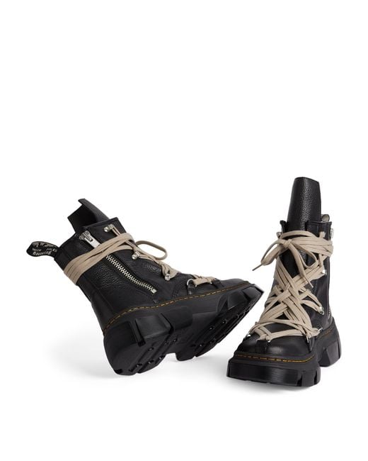 Rick Owens X Dr. Martens Mega Lace Leather Boots in Black