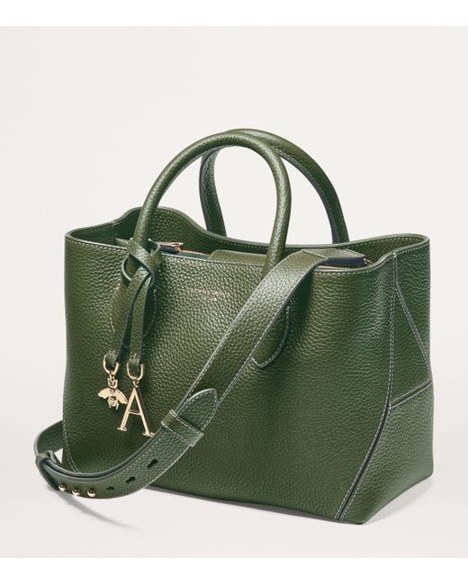 Aspinal Green Midi Leather London Tote Bag