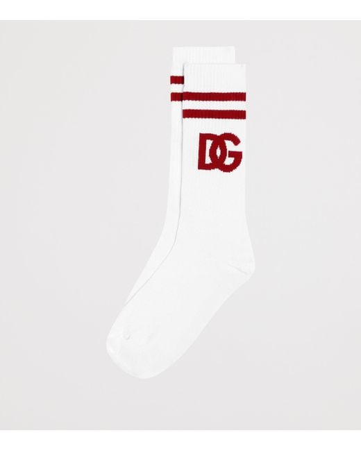 Dolce & Gabbana White Cotton Logo Socks for men