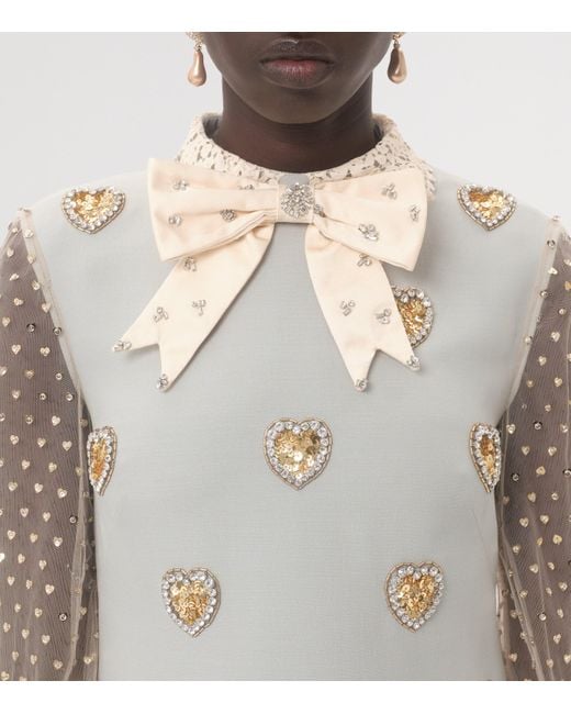 Valentino White Wool-Silk Embroidered Mini Dress