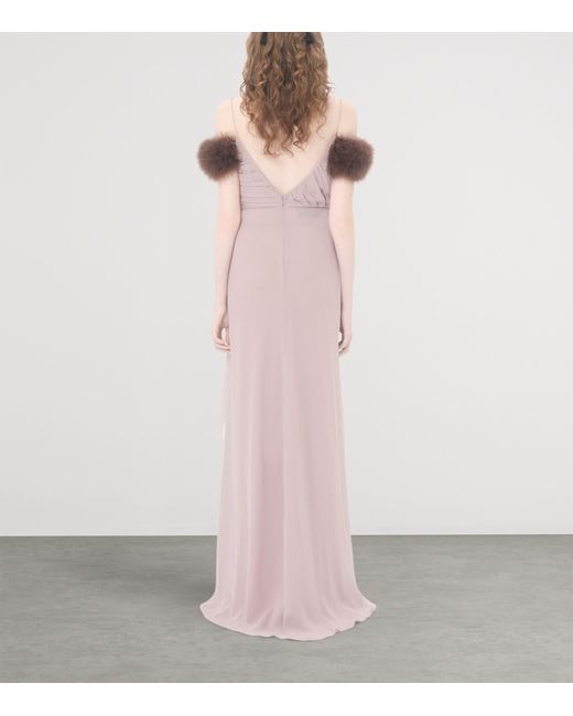 Valentino Purple Silk Feather-Trim Gown