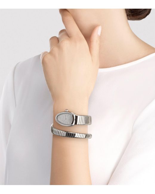BVLGARI Gray Stainless Steel And Diamond Serpenti Tubogas Watch