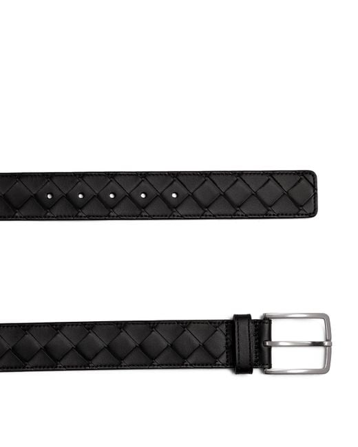 Bottega Veneta Black Leather Intrecciato Belt for men