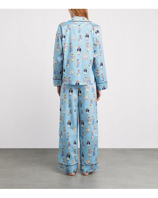 Polo Ralph Lauren Blue Cotton Stripe Polo Bear Pyjama Set