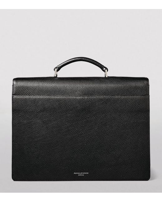 Aspinal Black Leather City Laptop Briefcase for men