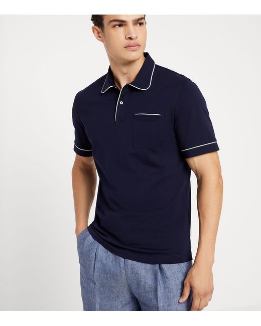 Brunello Cucinelli Blue Club Collar Polo Shirt for men