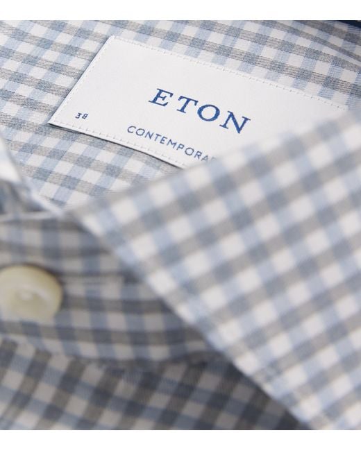 Eton of Sweden Gray Cotton Twill Melange Check Shirt for men