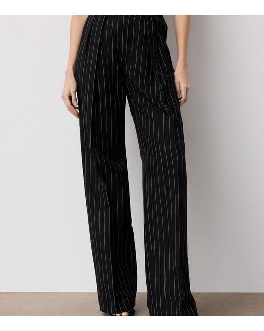 Ralph Lauren Black Cotton-Linen-Wool Stripe Jody Trousers
