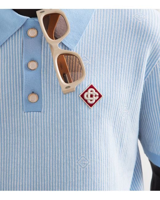Casablanca Blue Cotton Pinstripe Polo Shirt for men