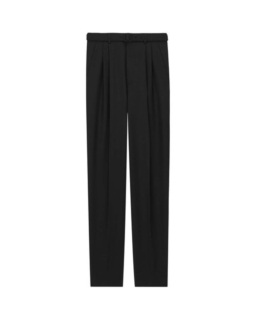 Saint Laurent Black Wool Pleated Trousers for men