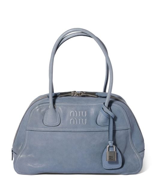Miu Miu Blue Large Nappa Leather Vivant Top-Handle Bag