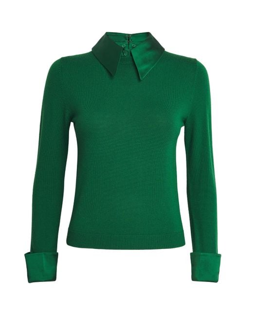 Alice + Olivia Green Satin-Collar Porla Sweater