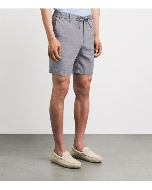 Boss Gray Linen-Blend Drawstring Shorts for men