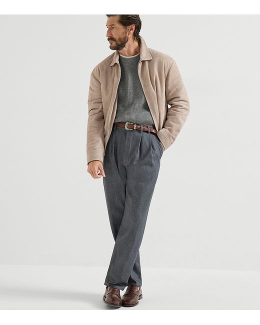 Brunello Cucinelli Gray Cashmere Ribbed Sweater for men