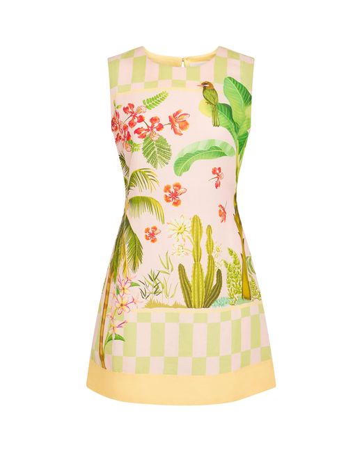 VERANDAH Yellow Linen-Cotton Printed Mini Dress
