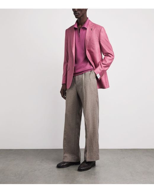 Pal Zileri Pink Cotton Zip-Up Polo Shirt for men