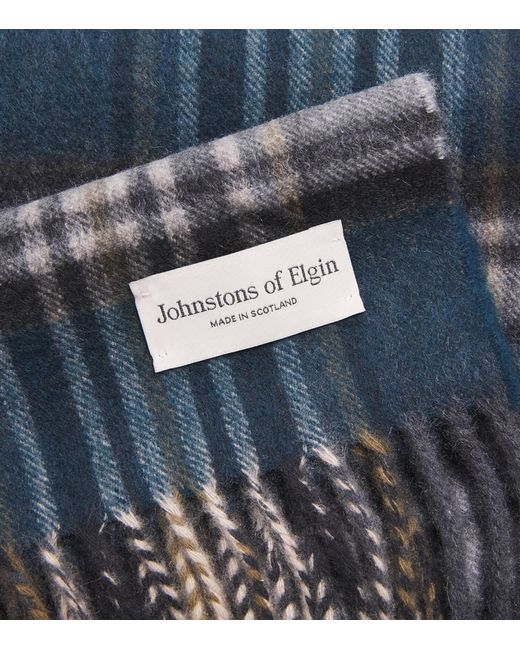 Johnstons Blue Cashmere Tartan Scarf for men