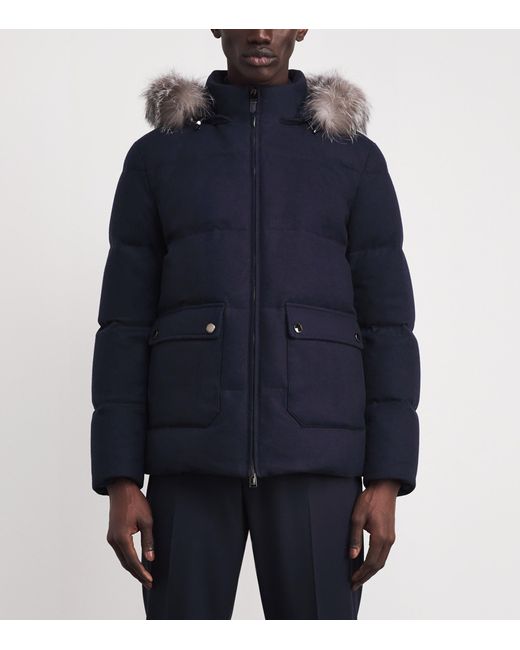 Canali Blue Cashmere Down Puffer Jacket for men