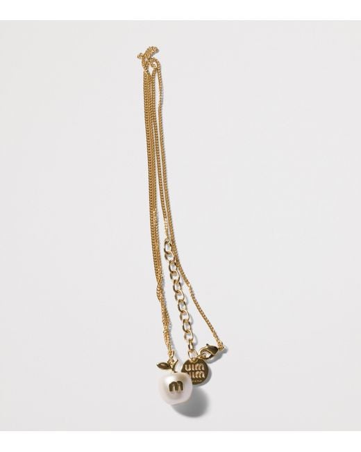 Miu Miu White Pearlised Pendant Necklace