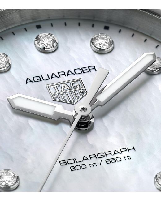 Tag Heuer Metallic Stainless Steel And Diamond Aquaracer Professional 200 Solargraph Watch 34mm