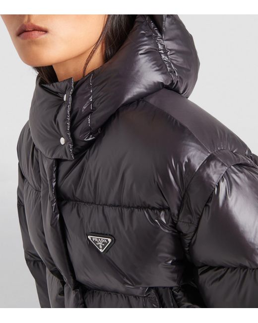 Prada Black Logo-Plaque Padded Cropped Shell-Down Jacket