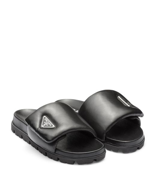 Prada Black Padded Leather Slides
