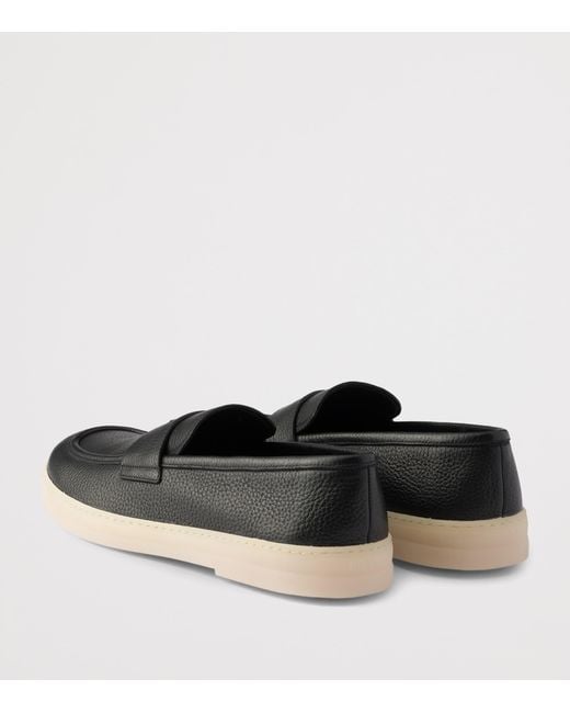 Prada Black Leather Logo Loafers for men