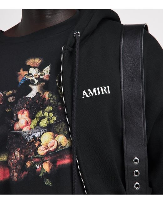 Amiri Black Cotton Logo Zip-Up Hoodie for men