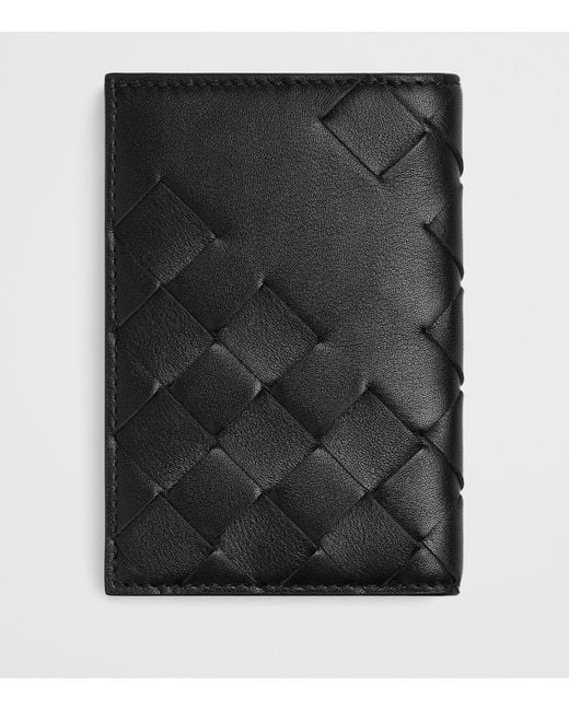 Bottega Veneta Black Leather Intrecciato Bifold Card Holder for men