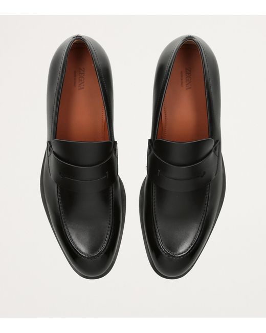 Zegna Black Leather L'Asola Loafers