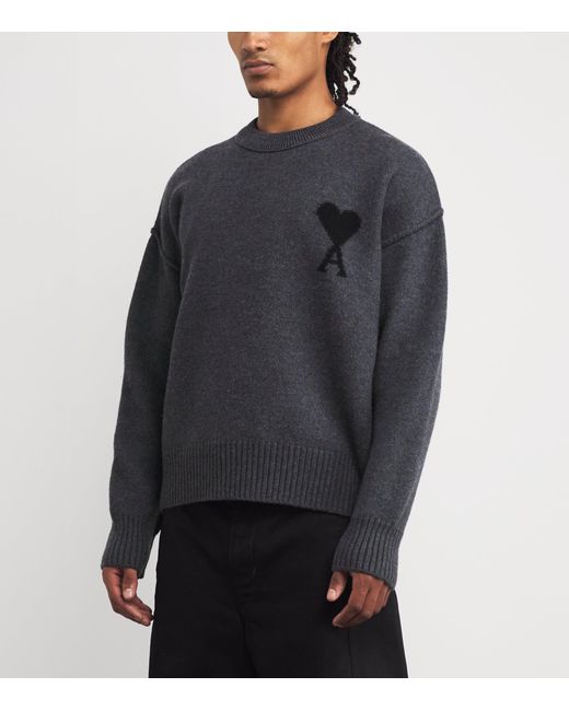AMI Blue Wool Logo Sweater for men