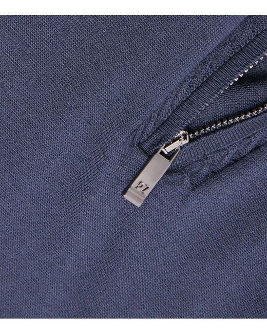 Pal Zileri Blue Silk-Cotton Half-Zip Polo Shirt for men