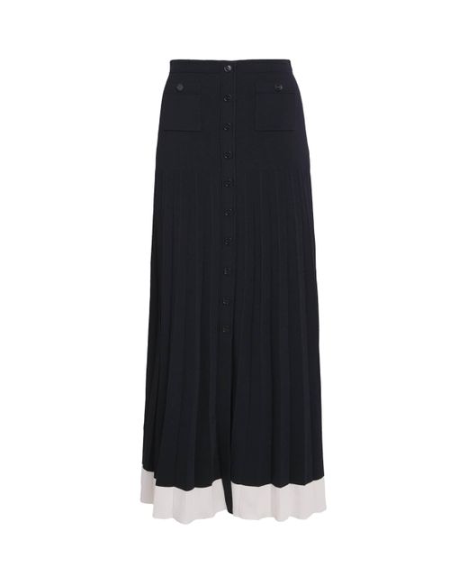 Sandro Contrast-Trim Knitted Maxi Skirt in Black | Lyst