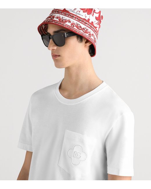 Dolce & Gabbana White Embroidered-Logo T-Shirt for men
