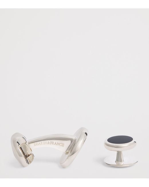 Deakin & Francis White Sterling And Onyx Round Cufflinks for men