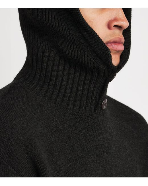 Lemaire Black Wool-Blend Button-Hood Sweater for men