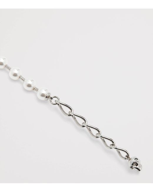 McQueen Metallic Faux Pearl And Skull Necklace for men