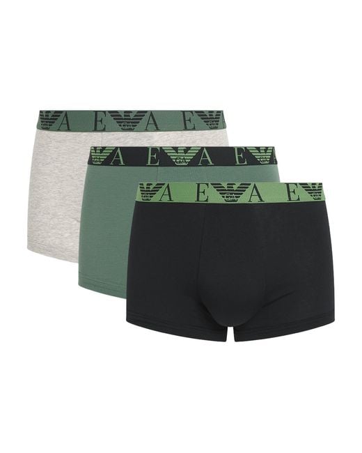 Emporio Armani Green Stretch-Cotton Eagle Monogram Trunks for men