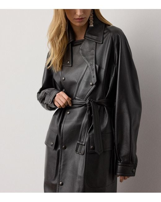 Ralph Lauren Black Soft Leather Belted Trench Jacket