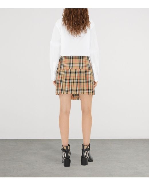 Burberry Natural Wool Check Pleated Mini Kilt