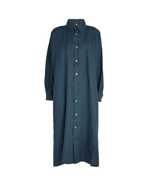 Eskandar Blue A-line Shirt Midi Dress