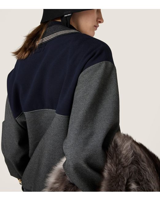 Miu Miu Blue Asymmetric-Zip Polo Sweatshirt